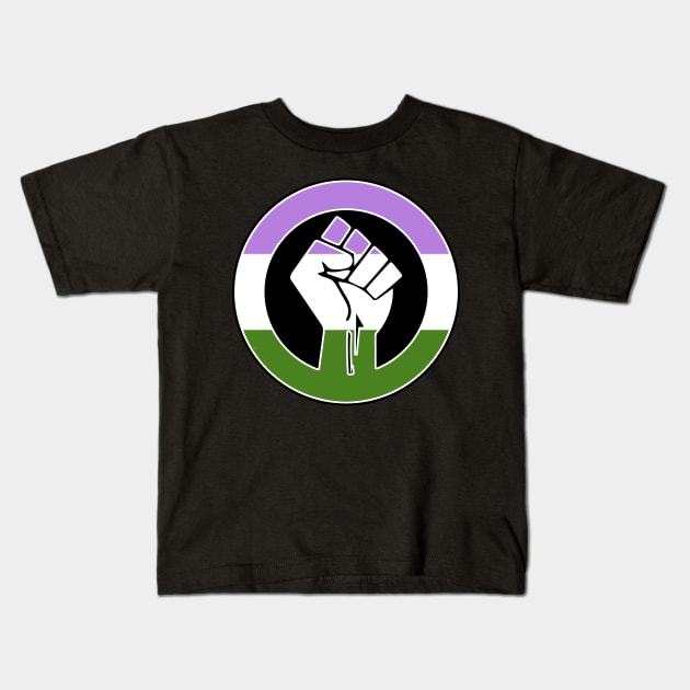 Black Lives Matter Fist Circled LGBTQ Flag Genderqueer Kids T-Shirt by aaallsmiles